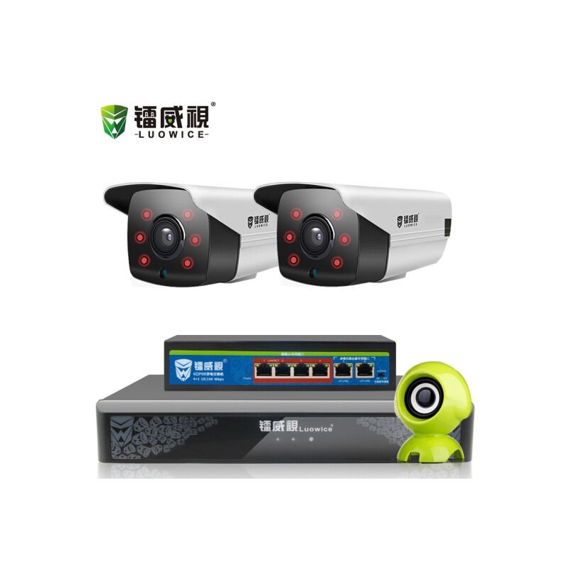 镭威视 监控设备套装超市4路500万高清手机远程poe室外防水网络摄像头家用夜视监控器 2路套装 含2TB【特价】